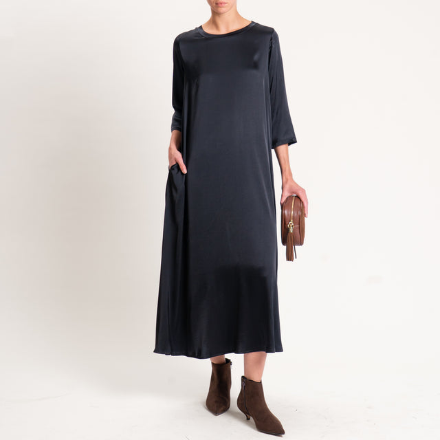 Tensione in-Abito satin elasticizzato con tasche - nero