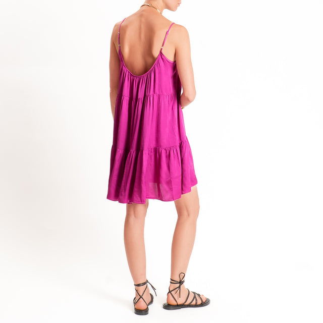 Tensione in-Abito satin con balze bretelle regolabili - berry