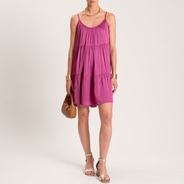 Tensione in-Abito satin con balze bretelle regolab - lampone