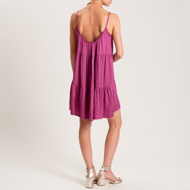 Tensione in-Abito satin con balze bretelle regolab - lampone