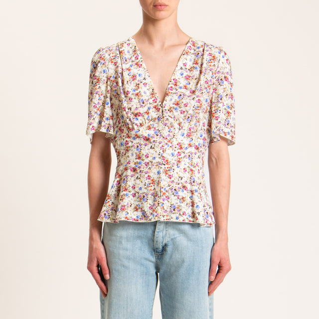 Tensione in-Camicia scollo v fantasia provenzale - gesso/cherry/peonia
