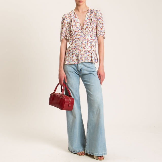 Tensione in-Camicia scollo v fantasia provenzale - gesso/cherry/peonia