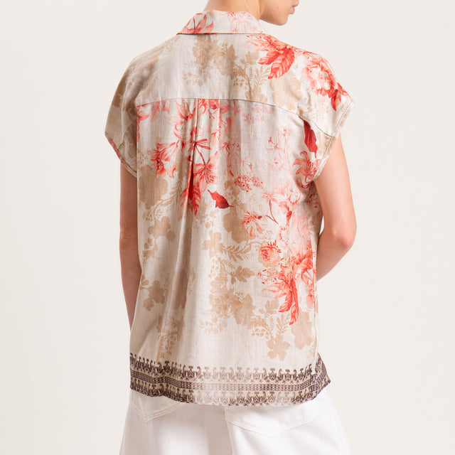 Tensione in-Camicia misto lino fantasia floreale - sand/corallo/beige