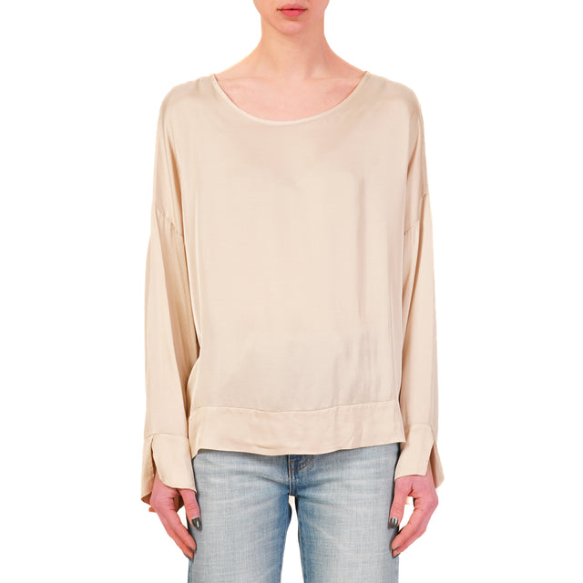 Tensione in-Blusa satin bottone dietro - cipria
