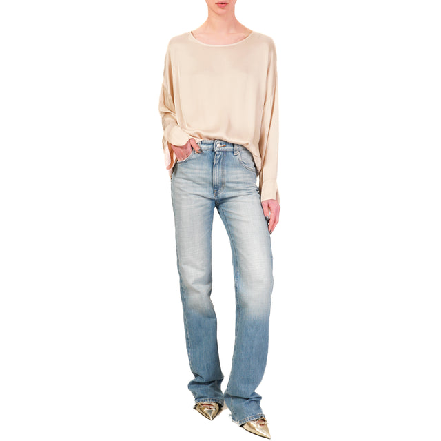 Tensione in-Blusa satin bottone dietro - cipria