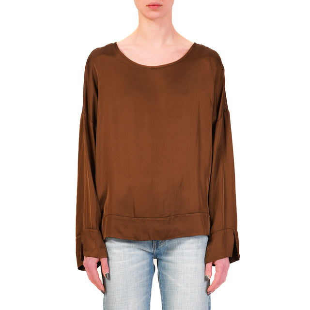 Tensione in-Blusa satin bottone dietro - moka