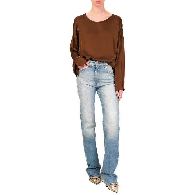 Tensione in-Blusa satin bottone dietro - moka