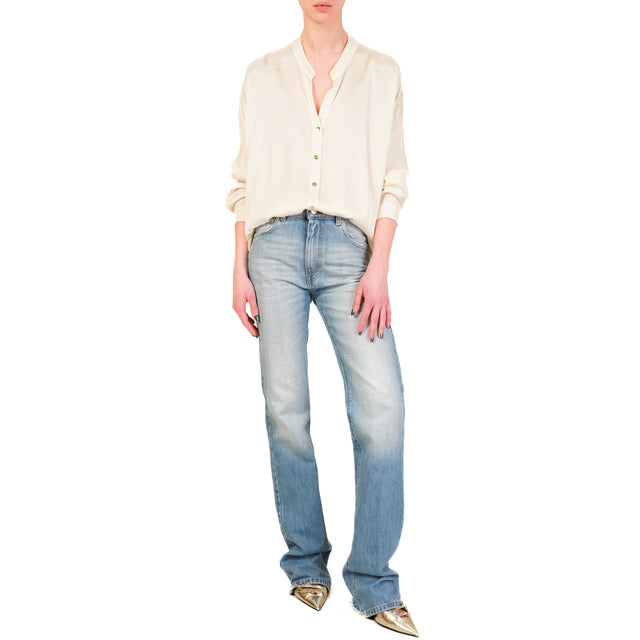 Tensione in-Camicia satin bottoni dorati - burro