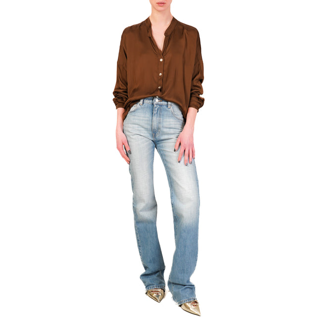 Tensione in-Camicia satin bottoni dorati - moka