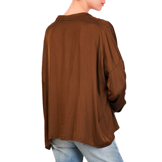 Tensione in-Camicia satin bottoni dorati - moka