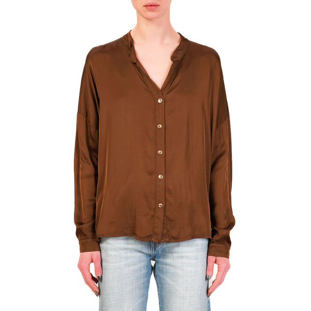 Tensione in-Camicia satin bottoni dorati - moka