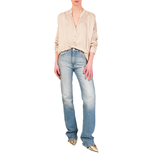 Tensione in-Camicia satin bottoni dorati - cipria