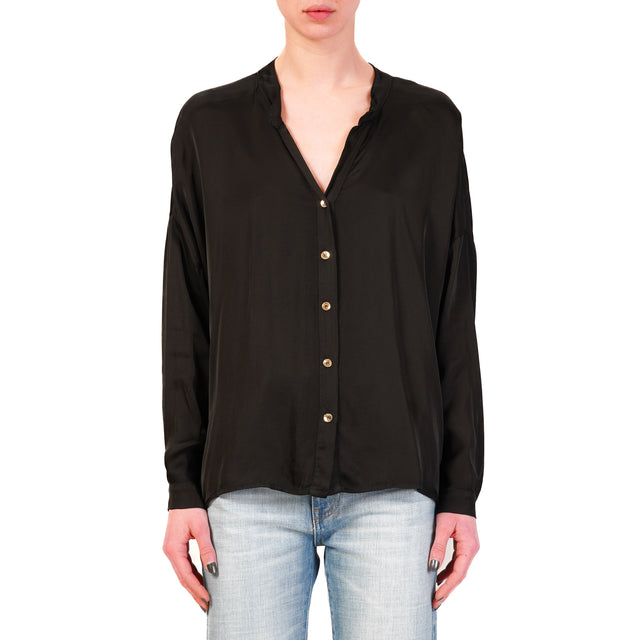 Tensione in-Camicia satin bottoni dorati - nero