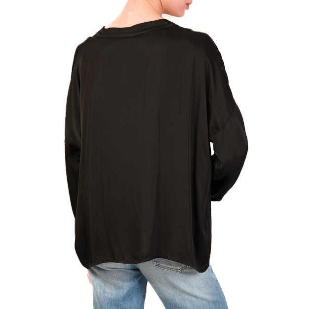 Tensione in-Camicia satin bottoni dorati - nero