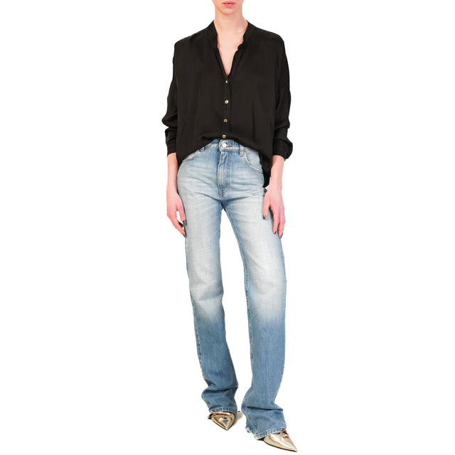 Tensione in-Camicia satin bottoni dorati - nero