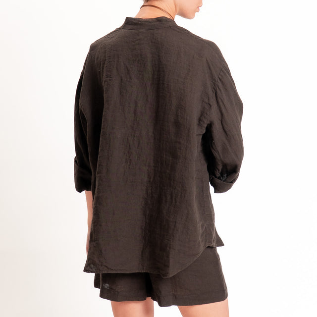 Tensione in-Camicia 100% lino collo coreana - moro