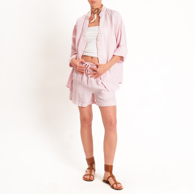 Tensione in-Camicia 100% lino collo coreana - rosa