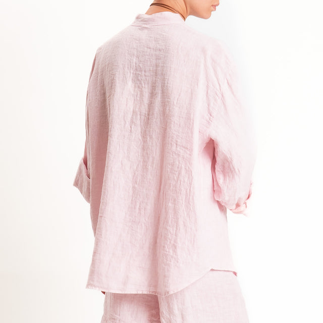 Tensione in-Camicia 100% lino collo coreana - rosa