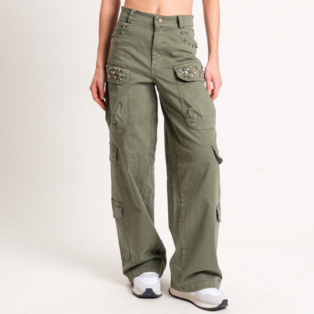Tensione in-Pantalone cargo con applicazioni - militare