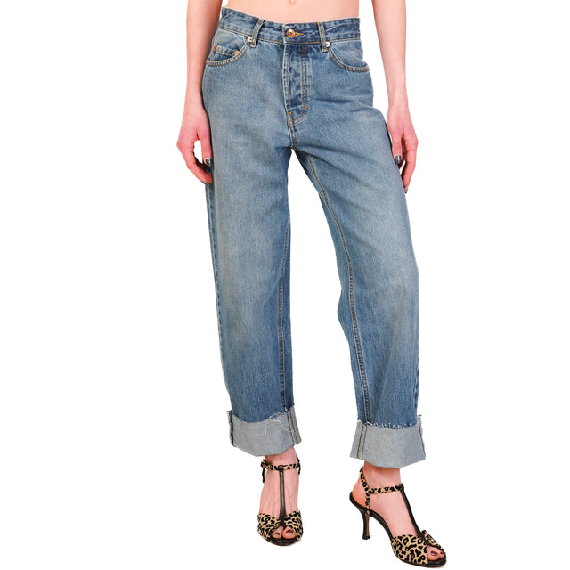Jeans holgados de corte sin rematar con tensión - denim