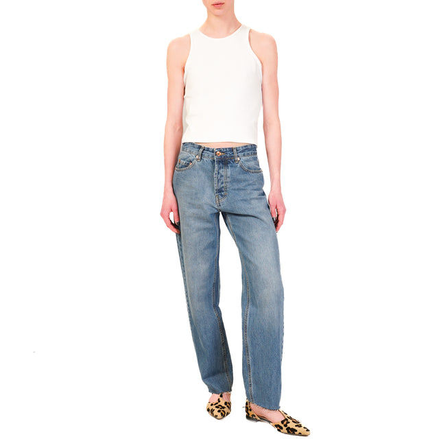 Jeans holgados de corte sin rematar con tensión - denim