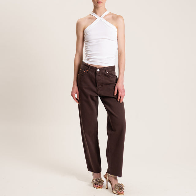 Tensione in-Jeans taglio vivo cinque tasche - moro