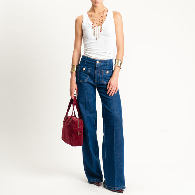 Tensione in-Jeans bottoni dorati denim elasticizzato - denim