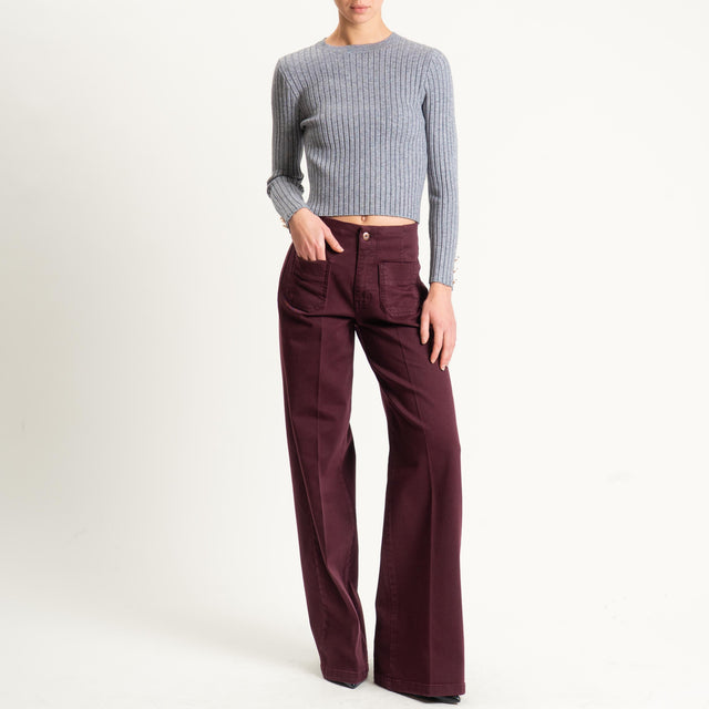 Tensione in-Jeans wide leg tasche davanti - Bordeaux