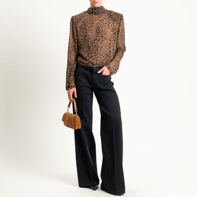 Tensione in-Jeans wide leg tasche davanti - nero