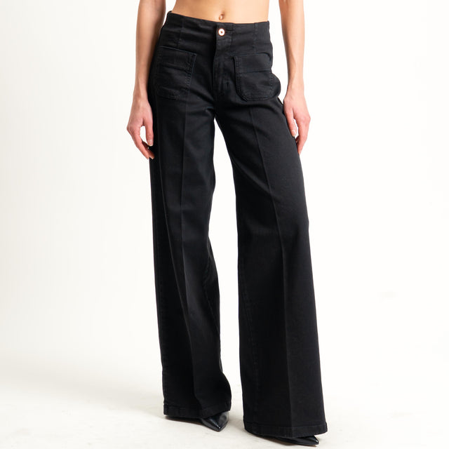 Tensione in-Jeans wide leg tasche davanti - nero