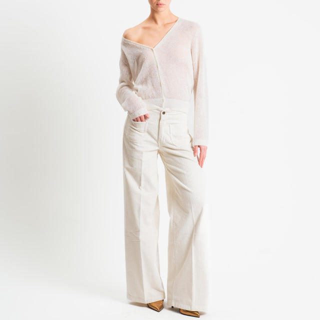 Tensione in-Pantalone velluto 500 righe tasche davanti - panna