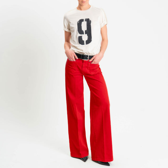 Tensione in-Jeans wide leg tasche davanti - rosso
