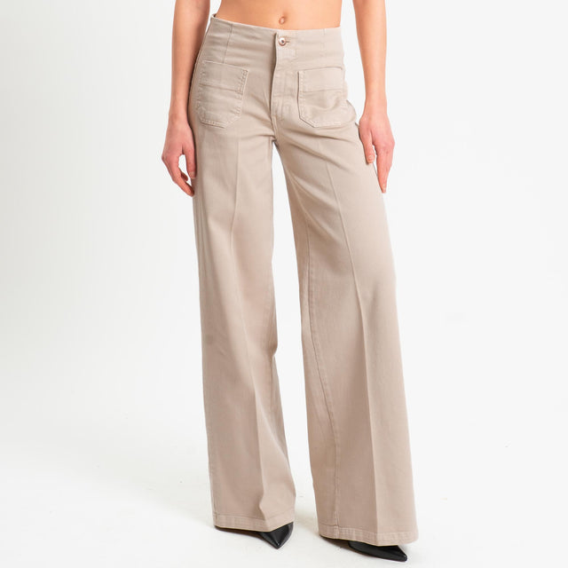 Tensione in-Jeans wide leg tasche davanti - beige