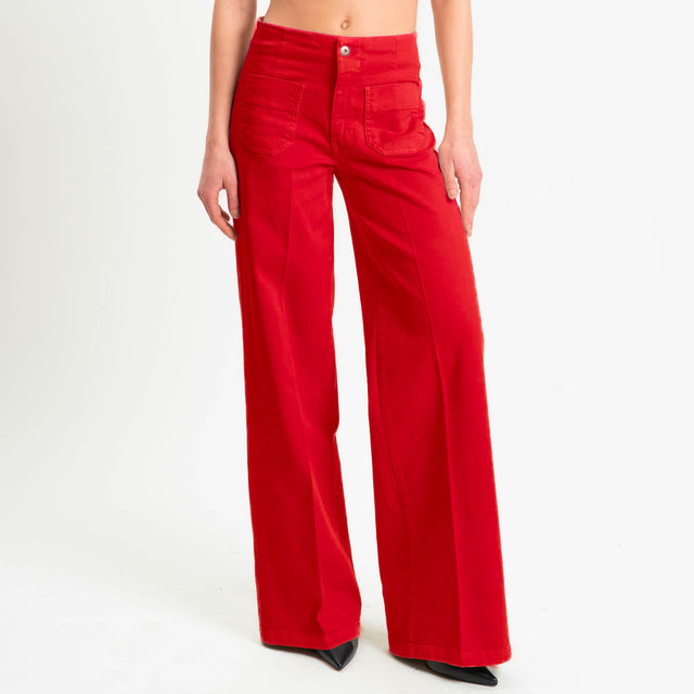 Tensione in-Jeans wide leg tasche davanti - rosso