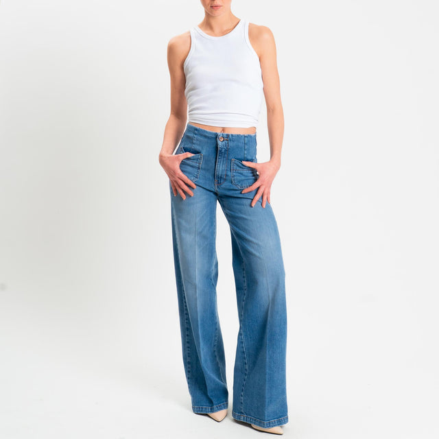 Tensione in-Jeans wide leg tasche davanti - denim