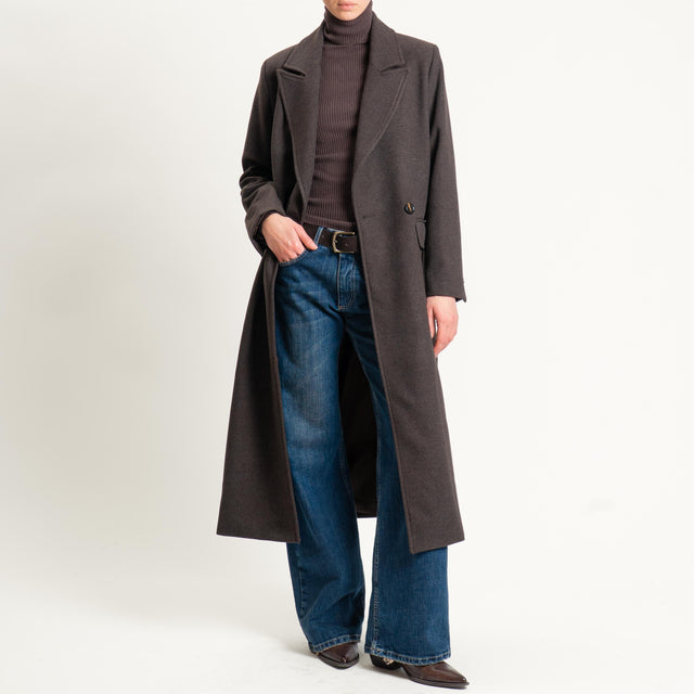 Tensione in-Cappotto misto lana doppiopetto - cioccolato