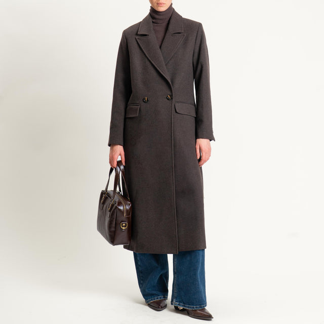 Tensione in-Cappotto misto lana doppiopetto - cioccolato