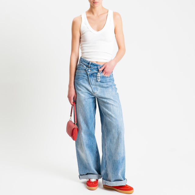 Tensione in-Jeans wide leg chiusura asimmetrica - denim