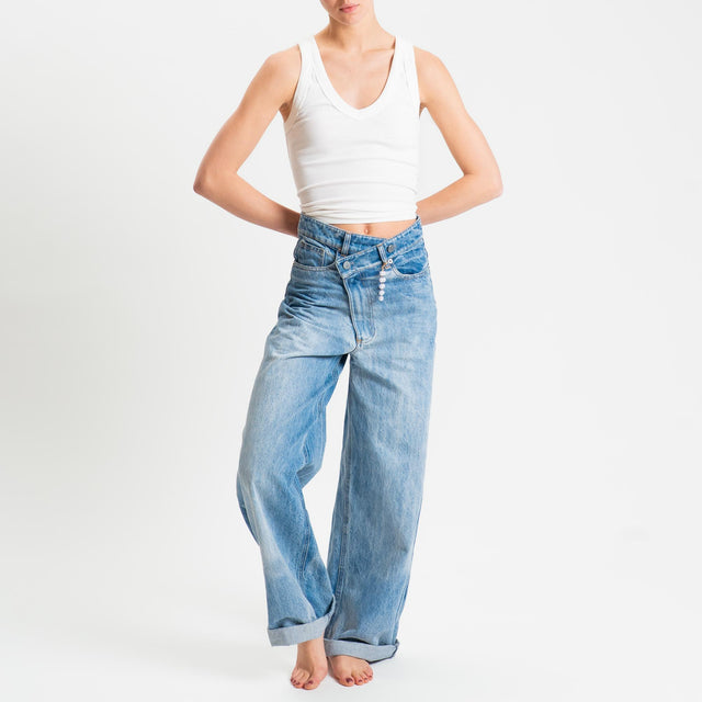 Tensione in-Jeans wide leg chiusura asimmetrica - denim