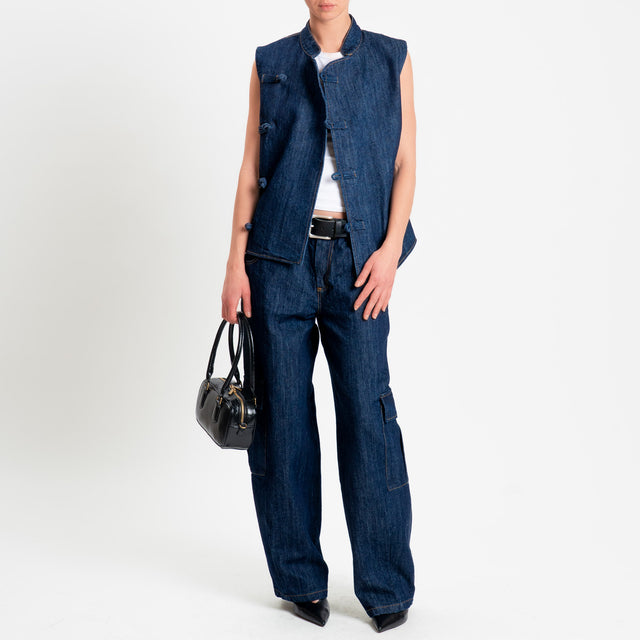 Tensione in-Jeans cargo elastico dietro - denim scuro