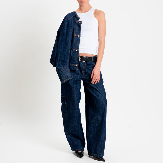 Tensione in-Jeans cargo elastico dietro - denim scuro