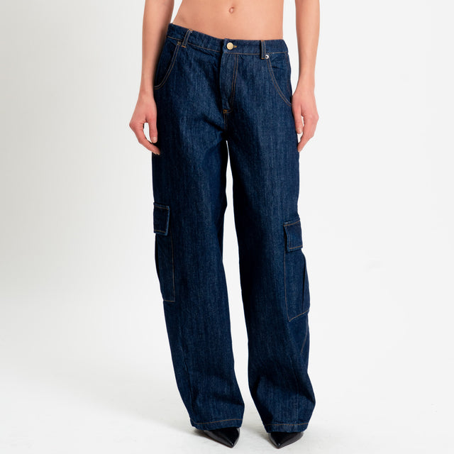 Tensione in-Jeans cargo elastico dietro - denim scuro