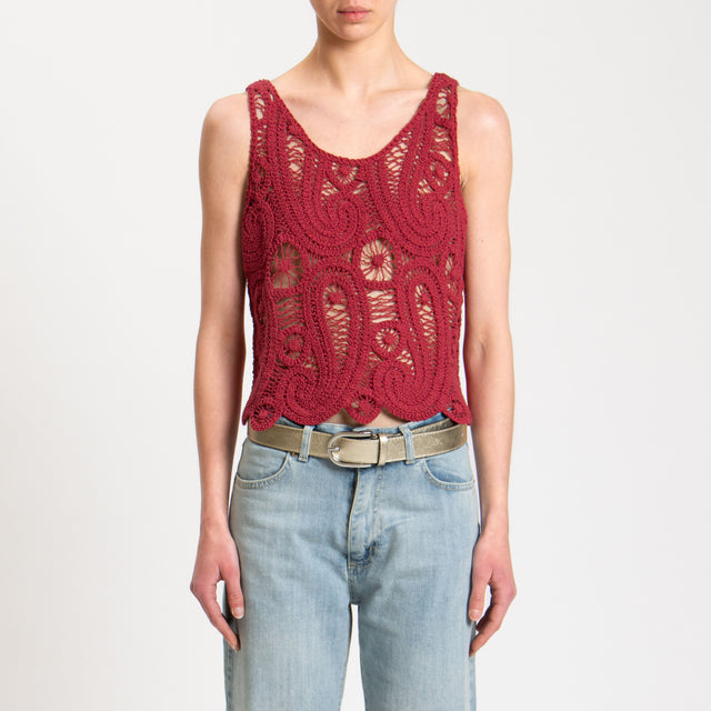 Tensione in-Top crochet doppio scollo v - amarena