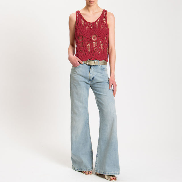 Tensione in-Top crochet doppio scollo v - amarena