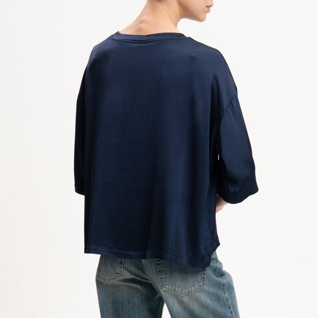 Tensione in-Blusa scatola manica scesa in satin - blu