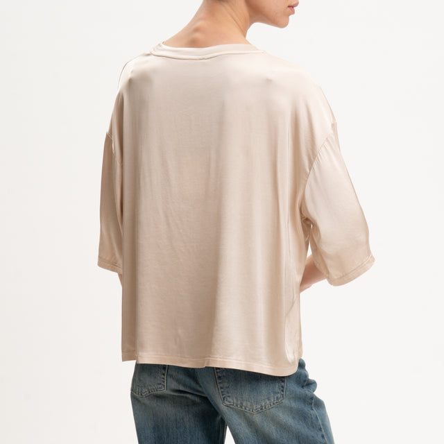 Tensione in-Blusa scatola manica scesa in satin - cipria
