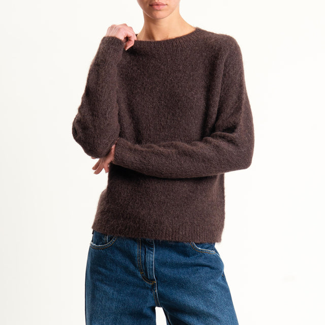 Tensione in-Maglia girocollo mohair elasticizzato - moro