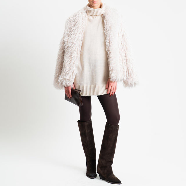 Tensione in-Maxi maglia collo alto misto lana - burro