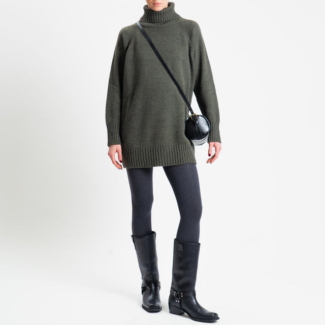 Tensione in-Maxi maglia collo alto misto lana - militare