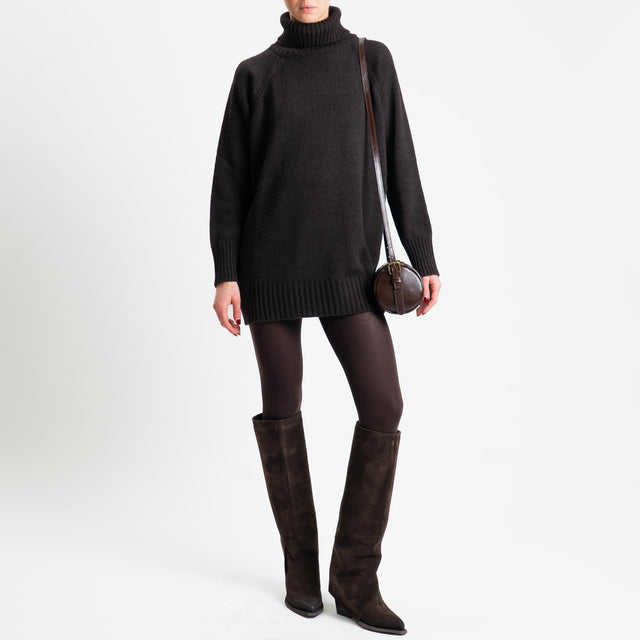 Tensione in-Maxi maglia collo alto misto lana - moro